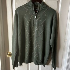 Oscar de la Renta Olive Green Zip-Up Sweater, Men’s Large